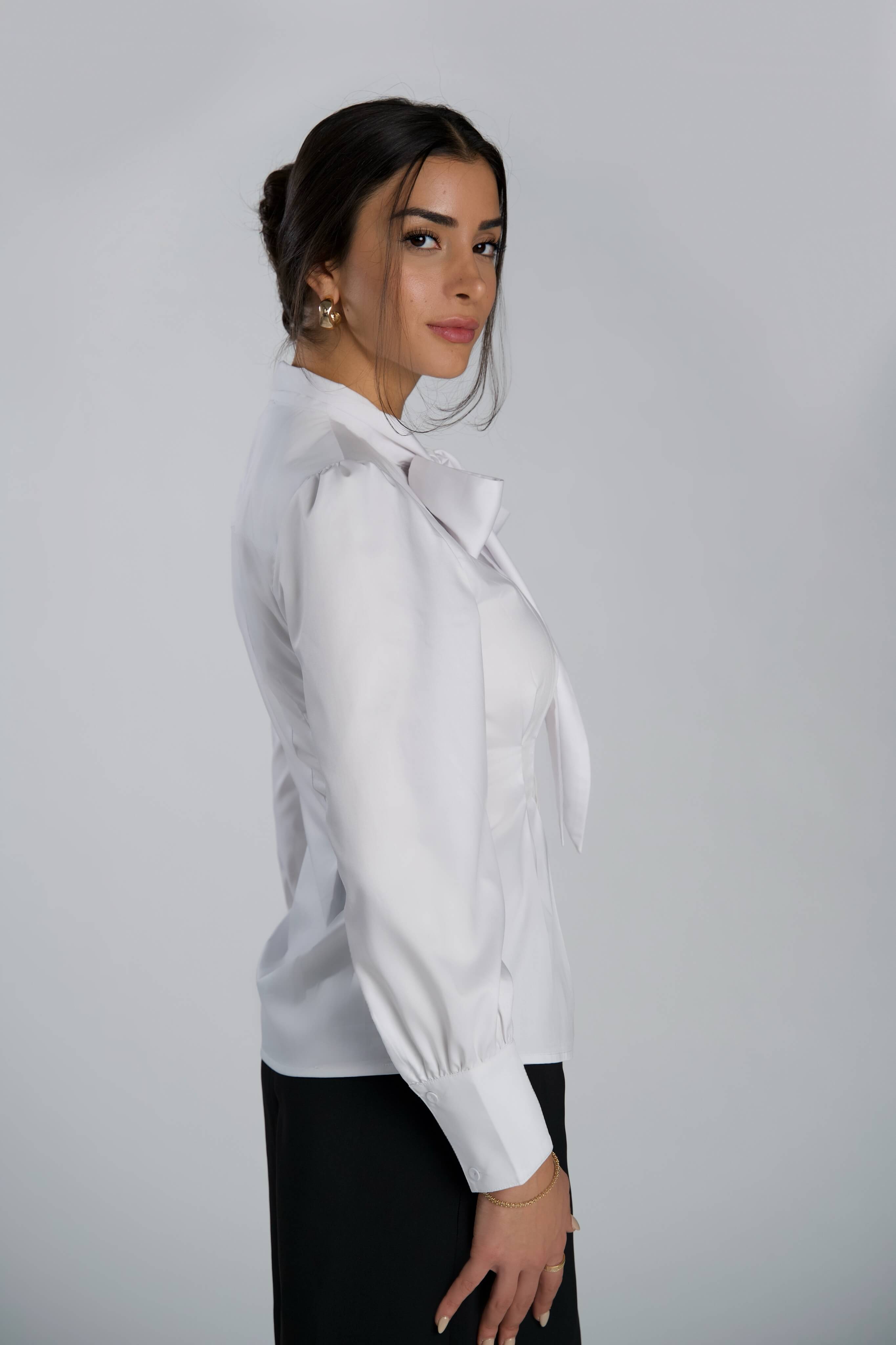 Fitted Blouse with Bow White