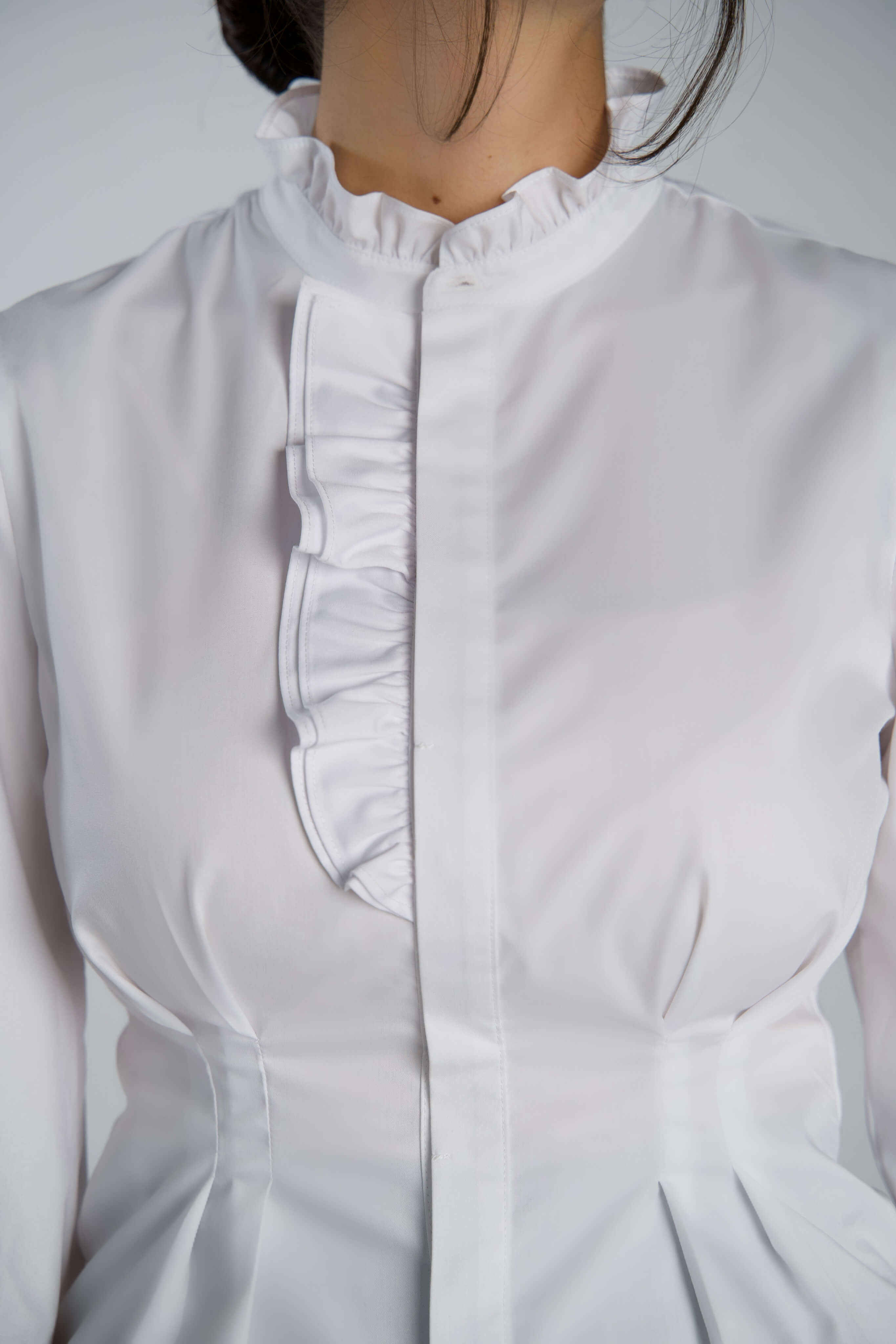 Fitted Blouse with Ruffles White