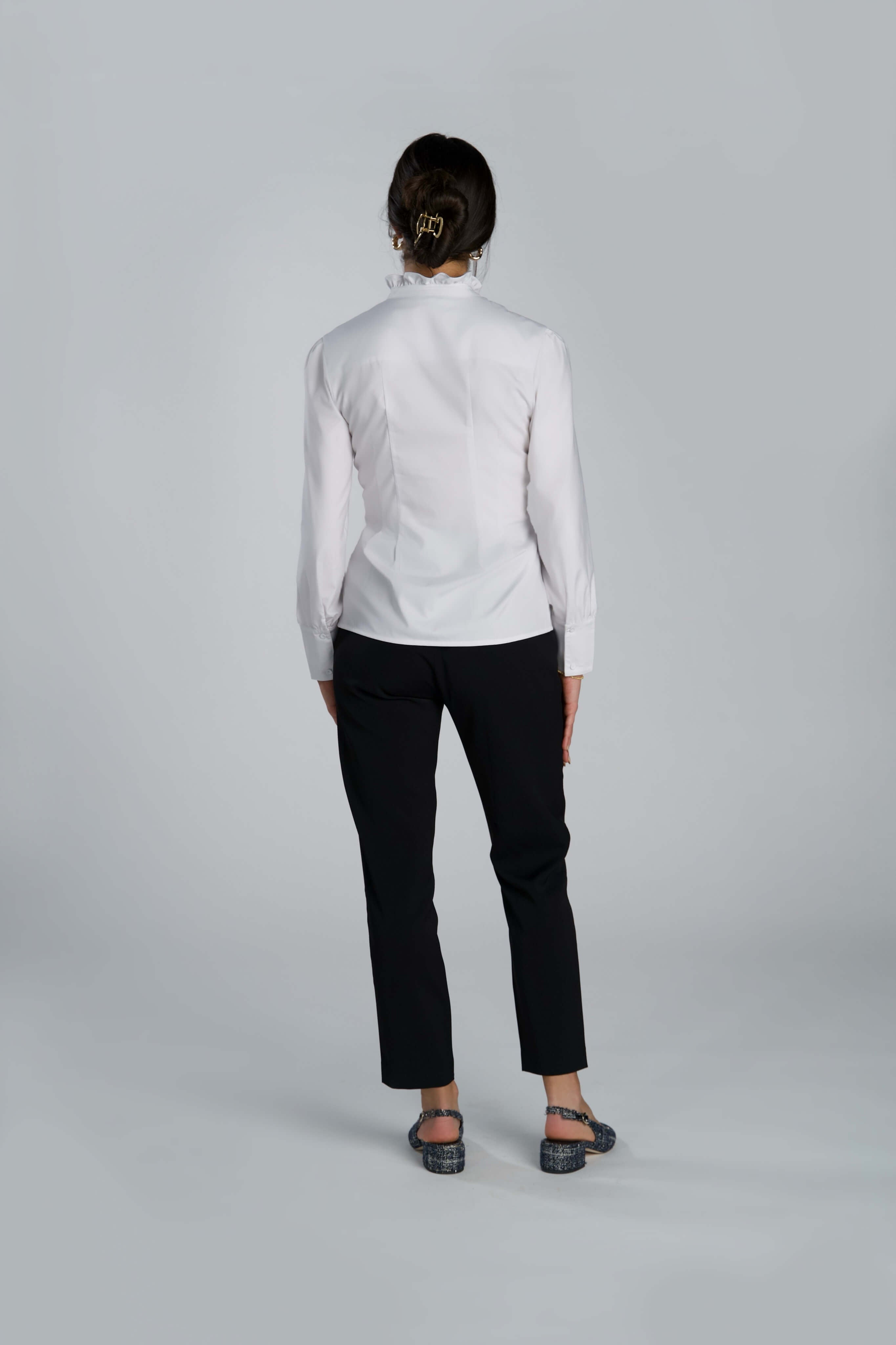 Fitted Blouse with Ruffles White