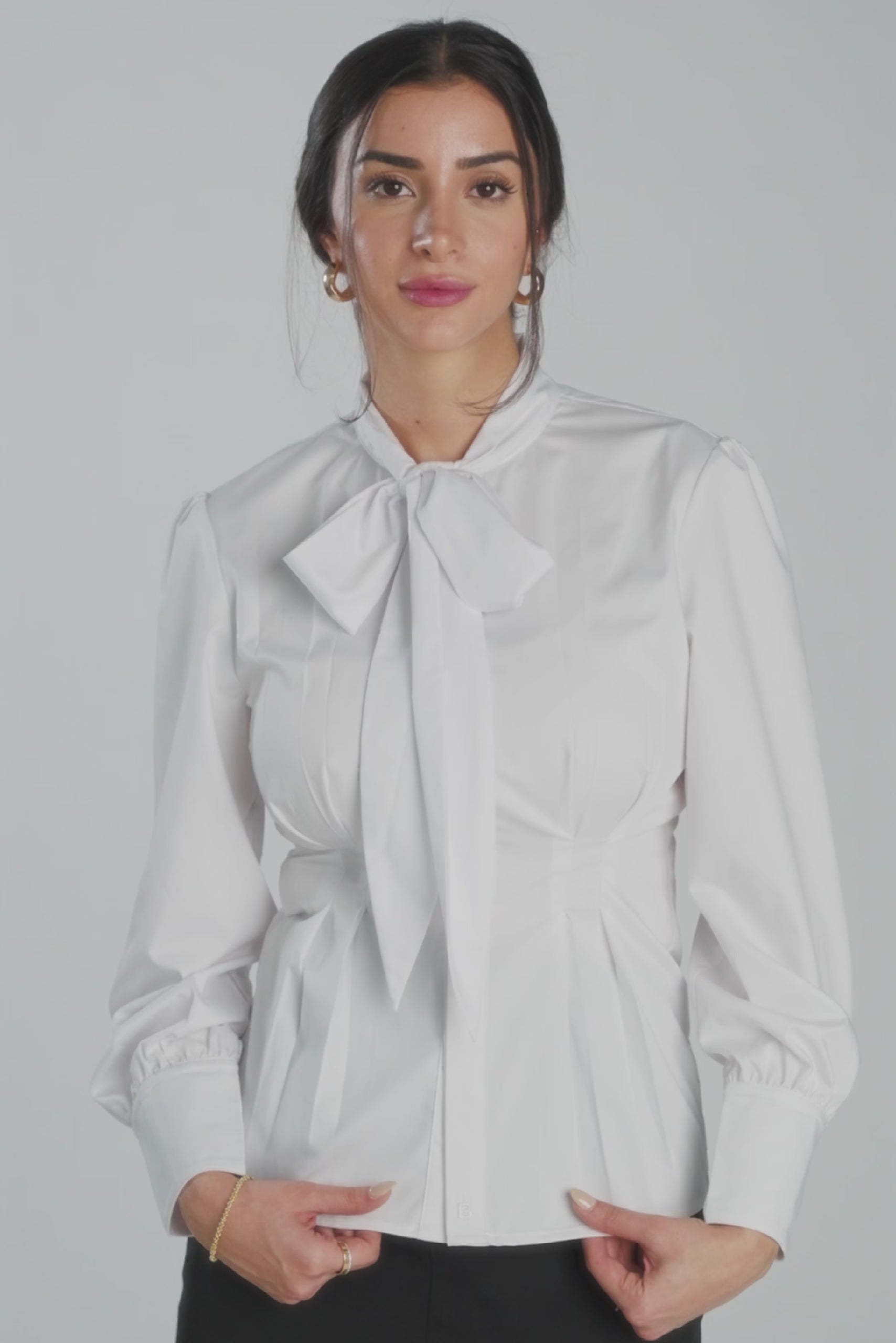 Fitted Blouse with Bow White