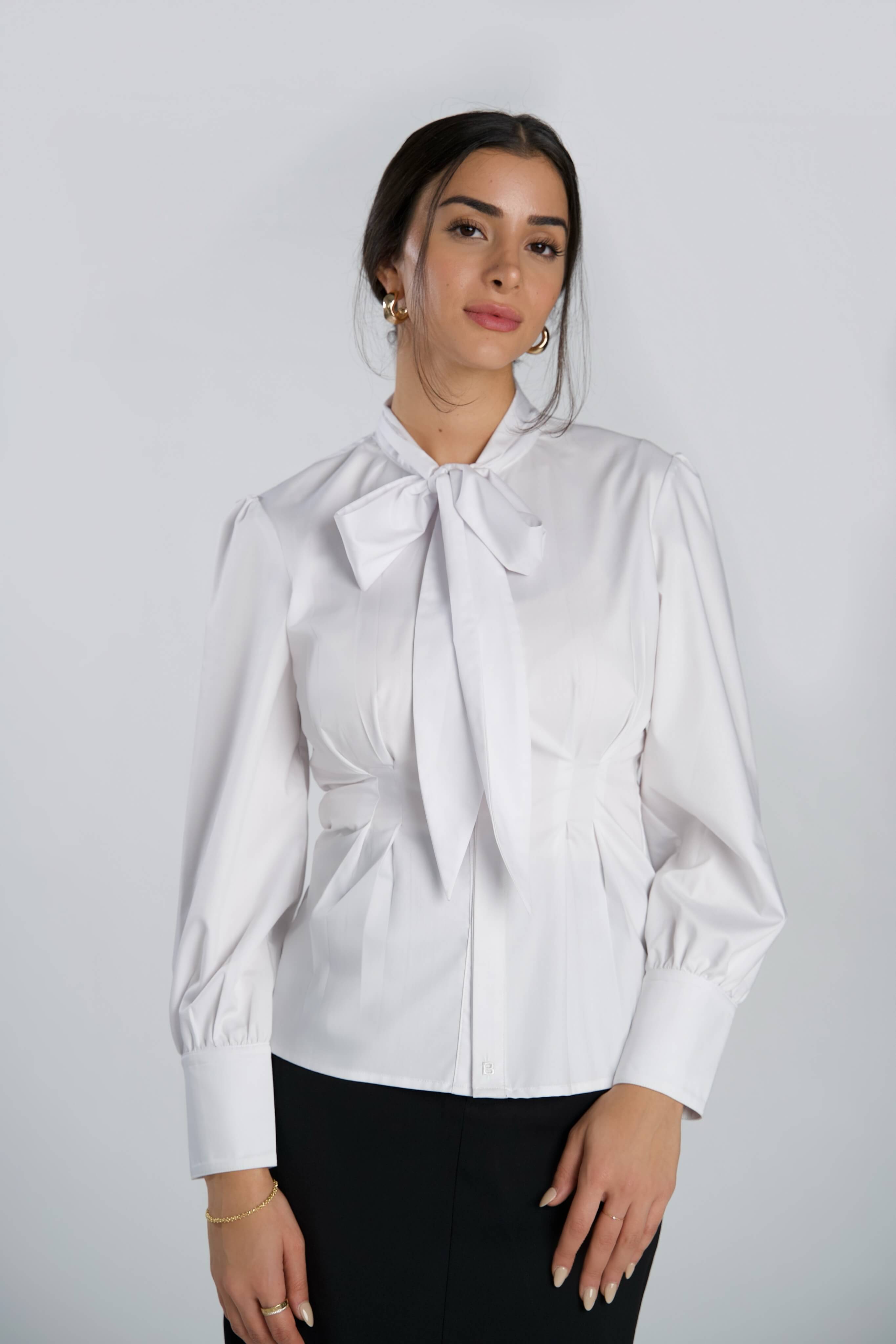 Fitted Blouse with Bow White