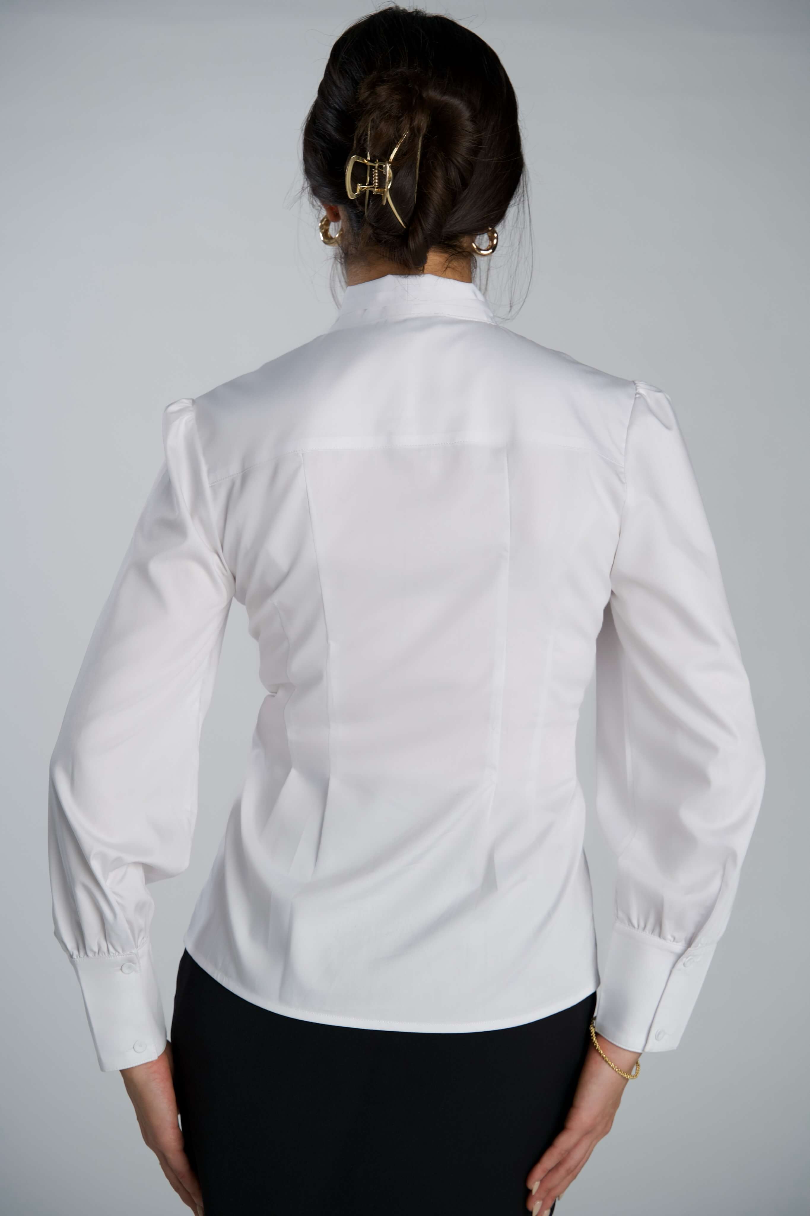 Fitted Blouse with Bow White