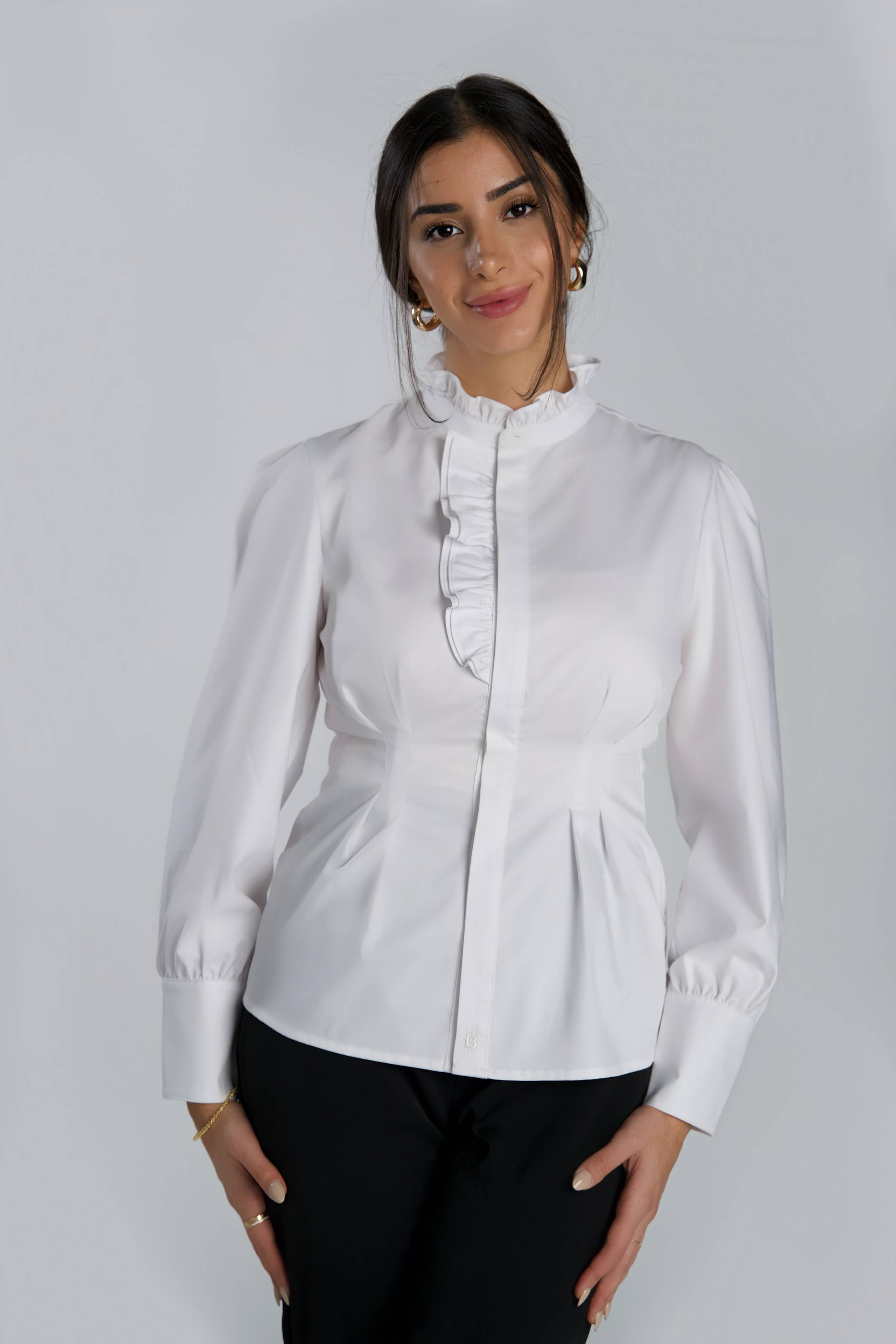 Fitted Blouse with Ruffles White