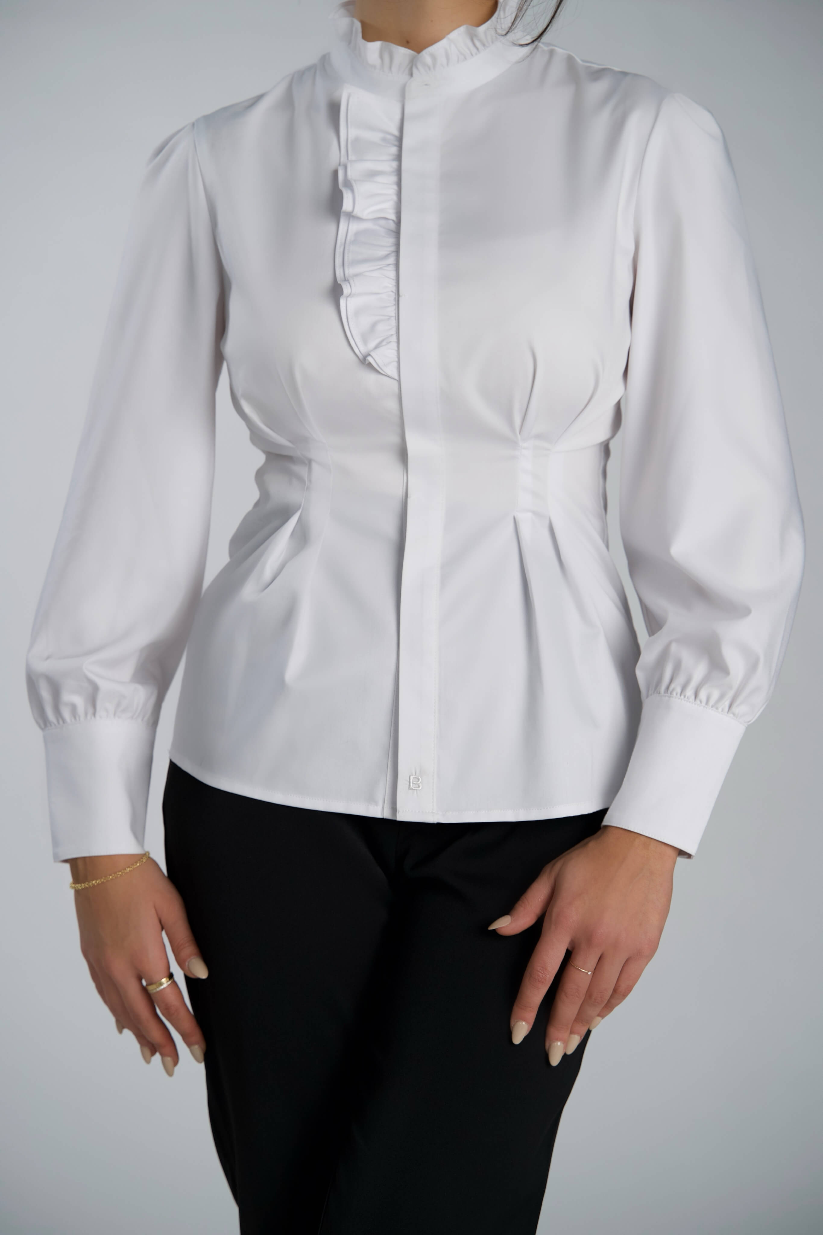 Fitted Blouse with Ruffles White