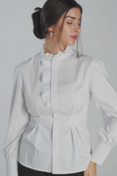 Fitted Blouse with Ruffles White