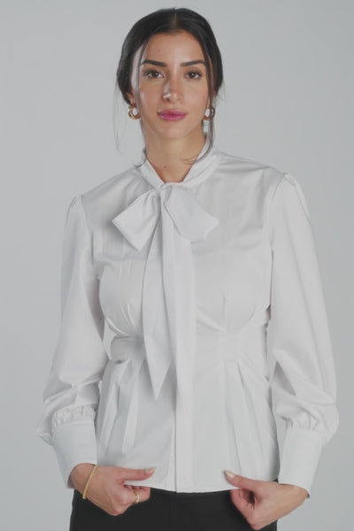 Fitted Blouse with Bow White